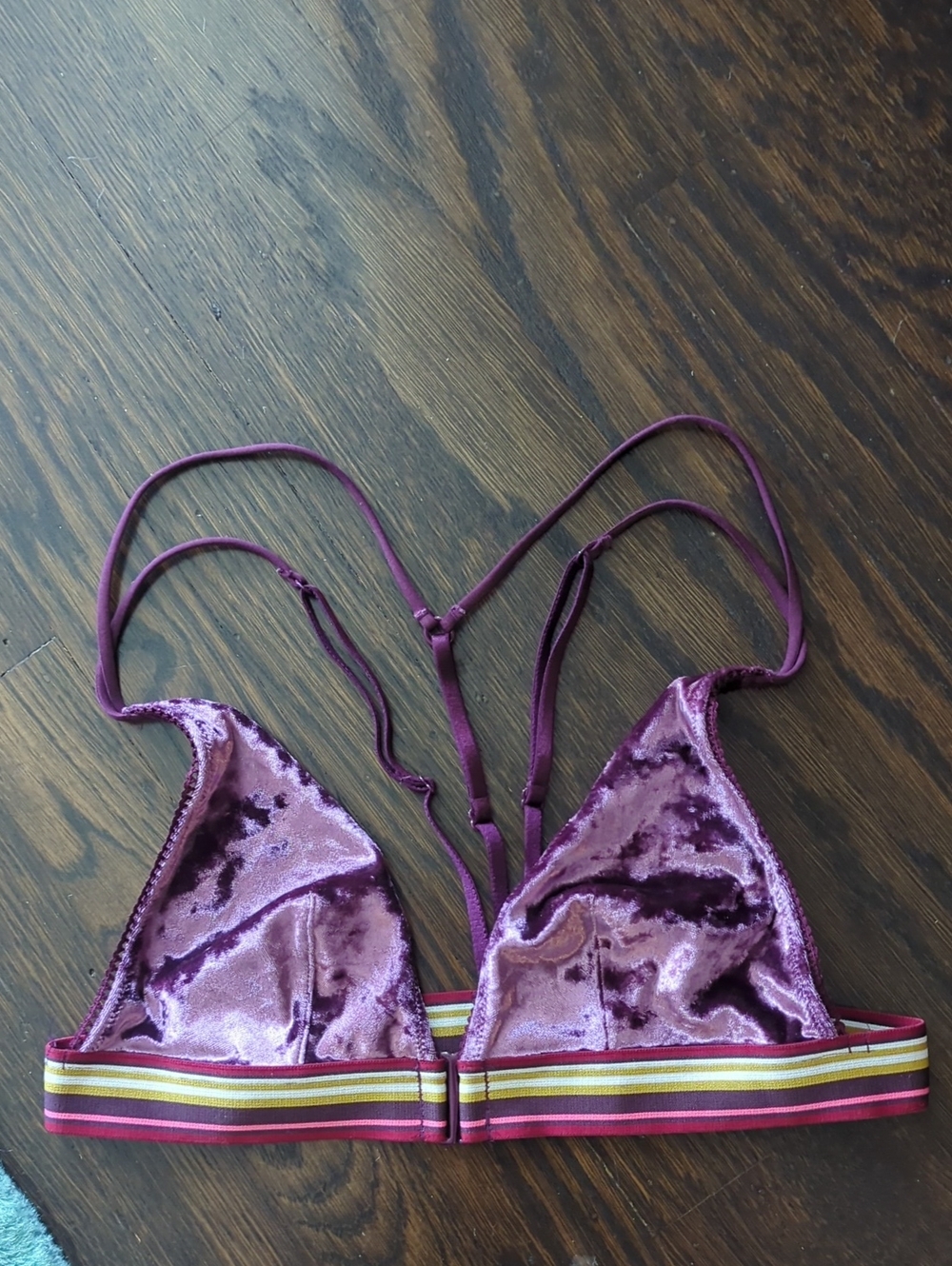 Victoria's Secret Velvet Triangle Bralette in Plum with Striped Band